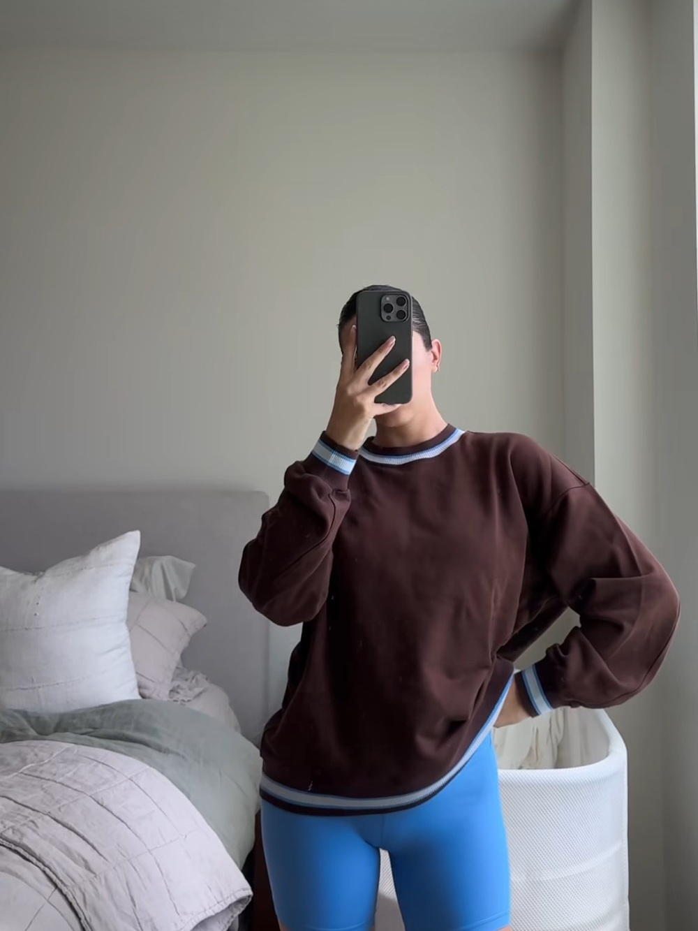 lululemon athletica Brown Relaxed Crewneck Sweatshirt with Blue-Trim